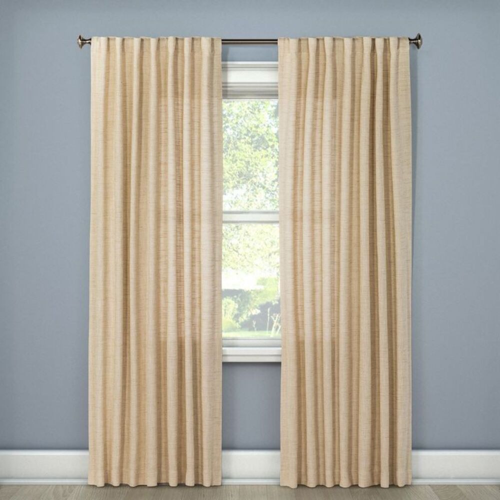 54"x95" Light Filtering Linen Blend Textured Window Curtain Panel - Cream